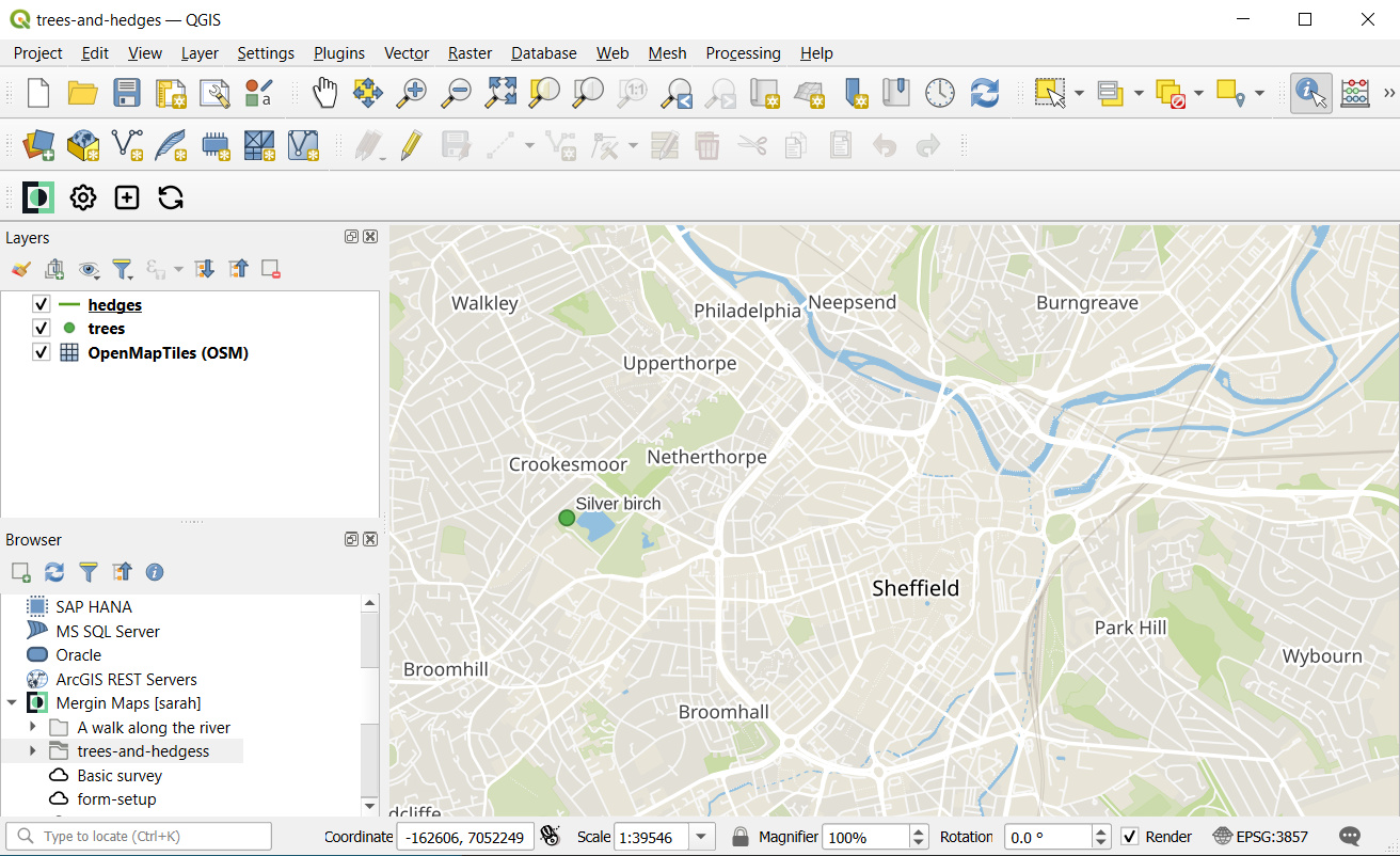 Âmbito pretendido do projeto em QGIS