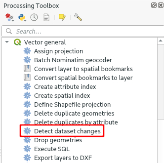 QGIS Caixa de ferramentas de processamento: Detetar alterações no conjunto de dados