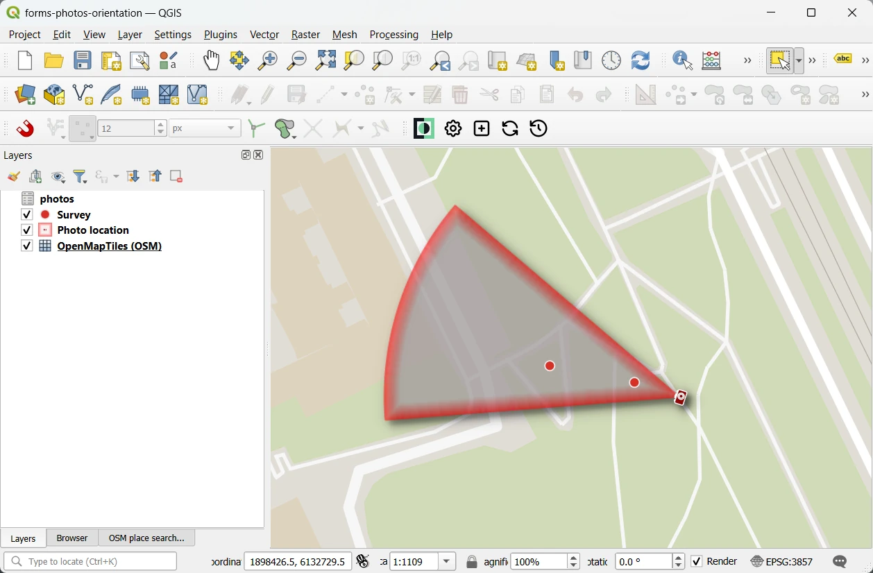 QGIS exibir a orientação da foto