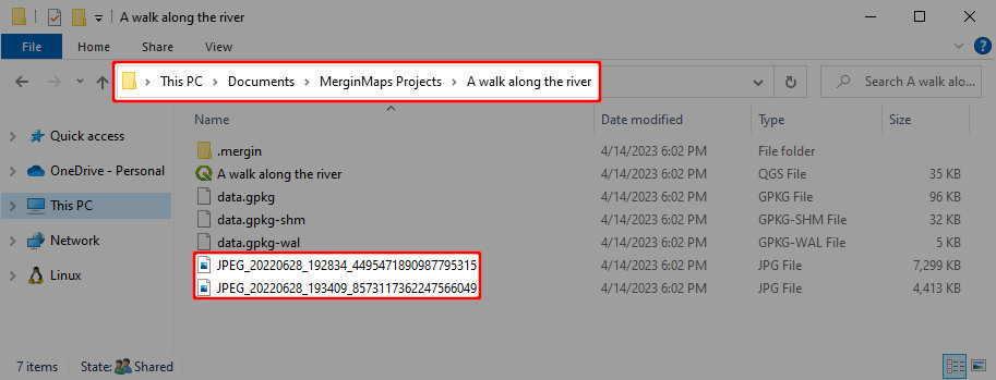 Fotografias localizadas na pasta do projeto « Mergin Maps »