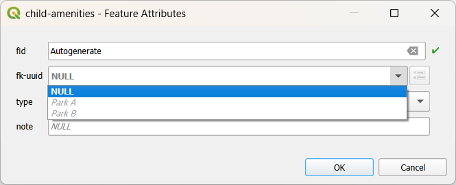 QGIS atributos, formulário, relação, referência
