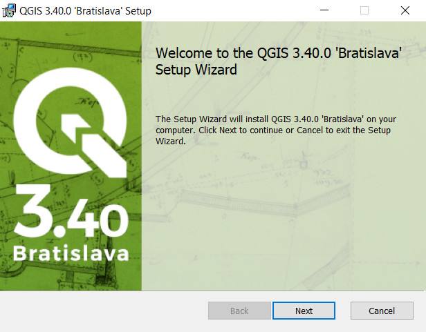 QGIS Assistente de configuração do programa de instalação