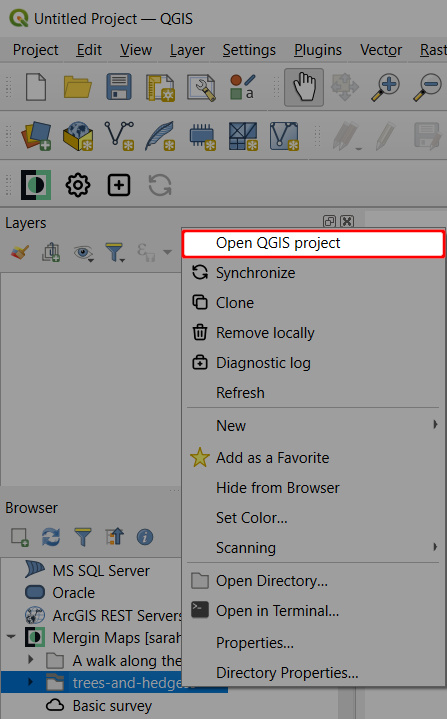 Abrir o projeto « Mergin Maps » em QGIS
