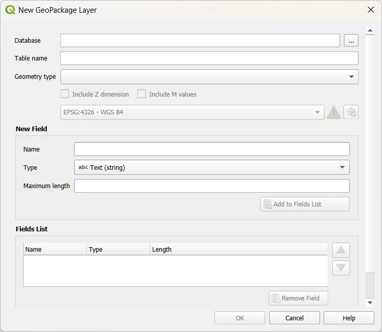QGIS Nova camada GeoPackage