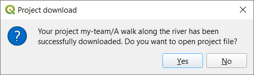 QGIS mensagem: «Deseja abrir o projeto?»