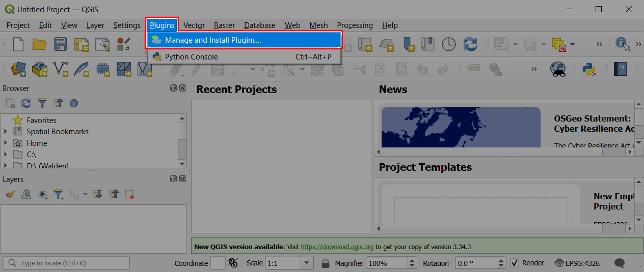 QGIS Gerir e instalar plugins