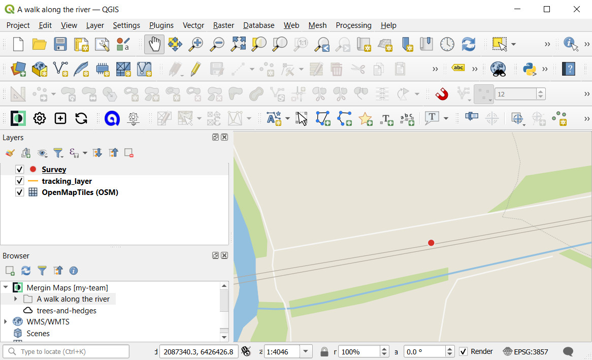 Mergin Maps projeto iniciado em QGIS
