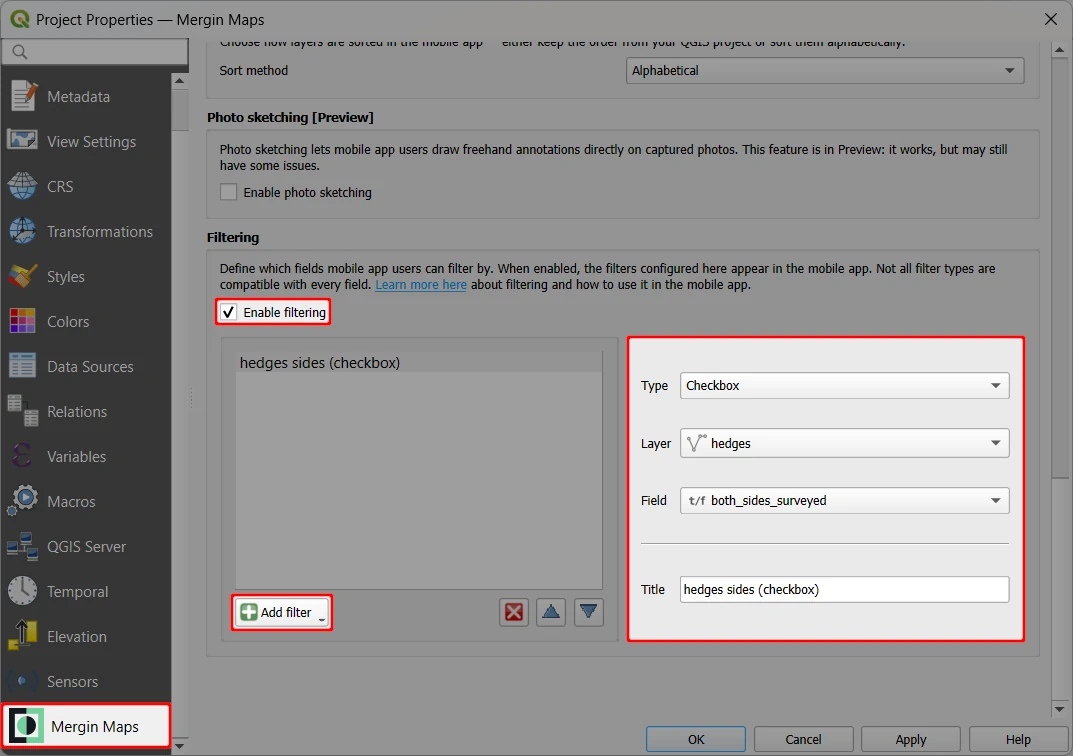 Filtragem no projeto « QGIS  » (Mergin Maps )