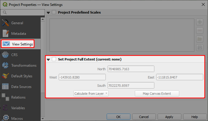 Ver definições nas propriedades do projeto
