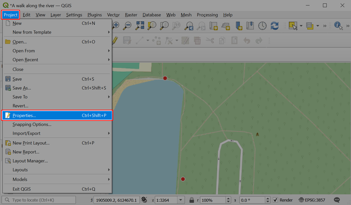 QGIS Propriedades do projeto