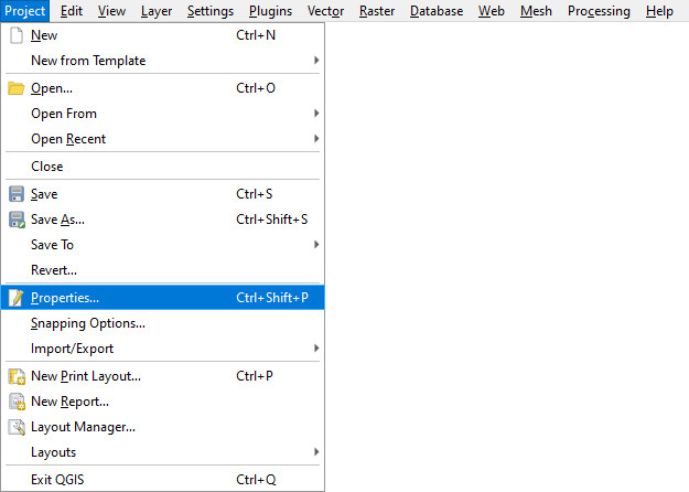 QGIS Propriedades do projeto
