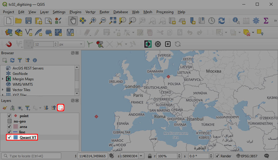 Remover a camada problemática em QGIS Remover a camada problemática em QGIS
