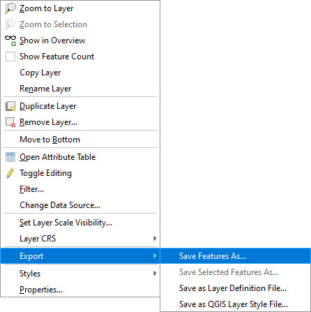 QGIS Exportar as funcionalidades de «Guardar» como