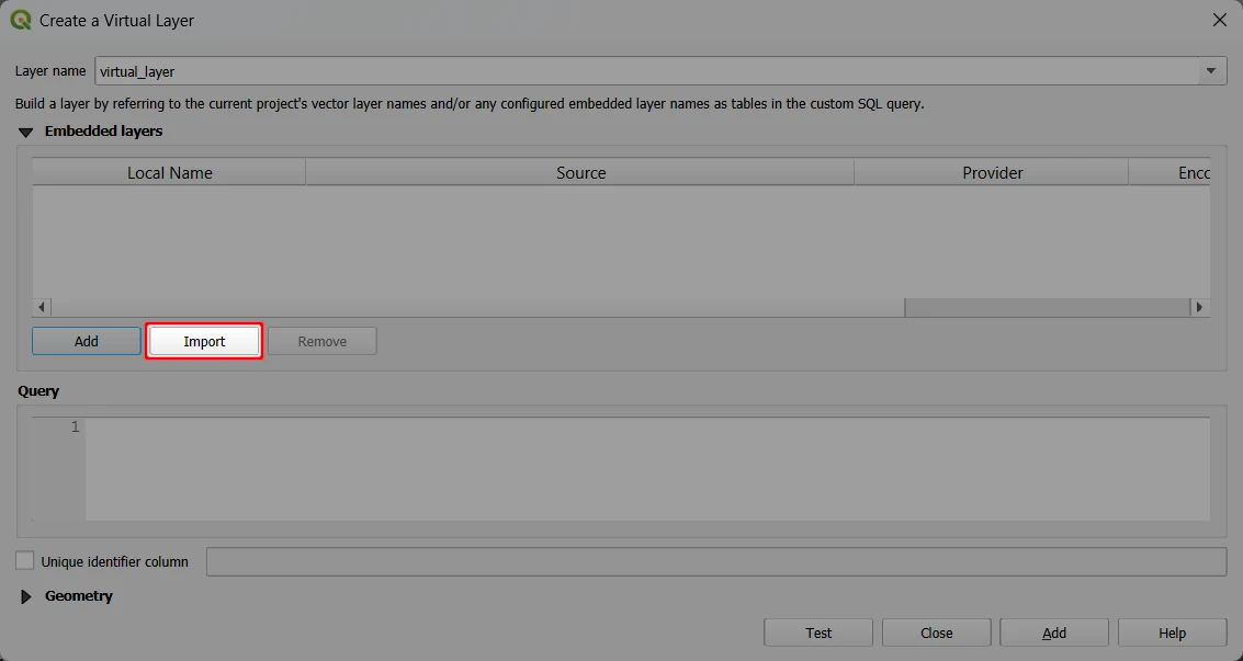 QGIS Nova camada virtual