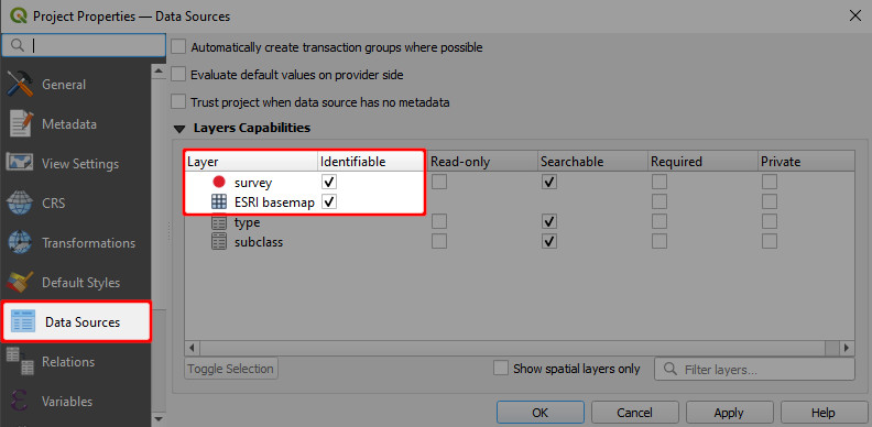 QGIS fontes de dados identificáveis QGIS fontes de dados identificáveis