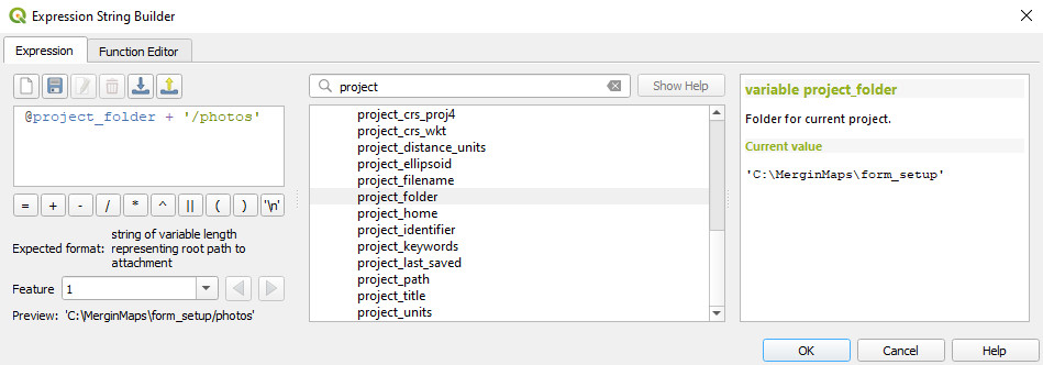 QGIS introduza a expressão do caminho predefinido QGIS introduza a expressão do caminho predefinido