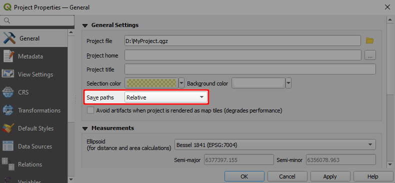 QGIS definir caminhos relativos