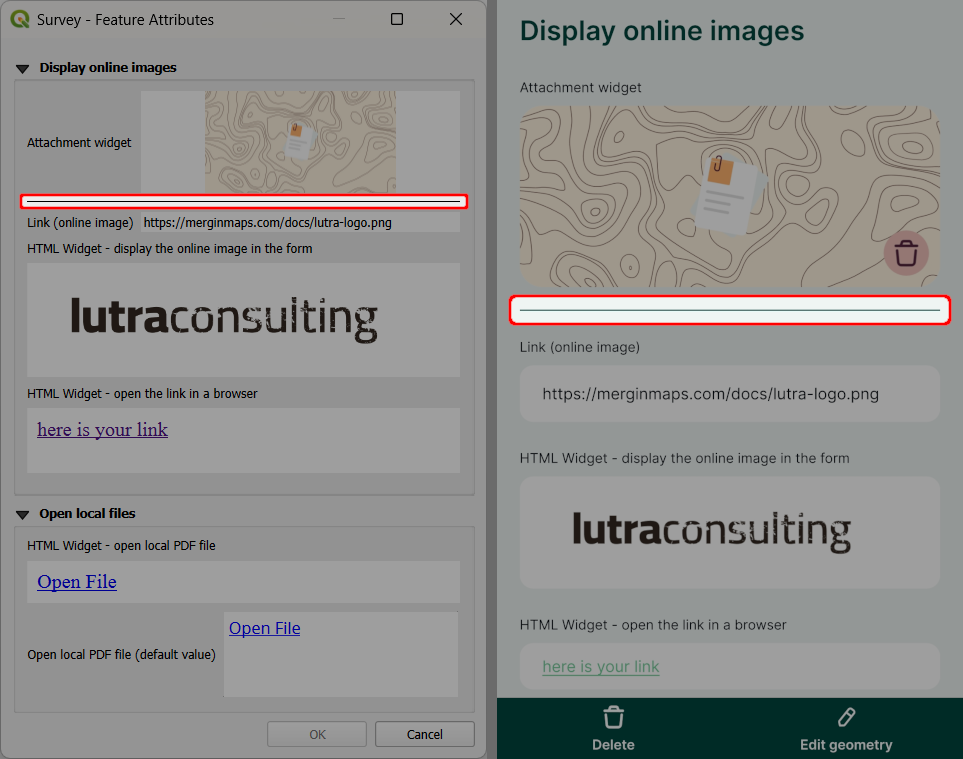 Widget «Spacer» no formulário do site QGIS e da aplicação móvel