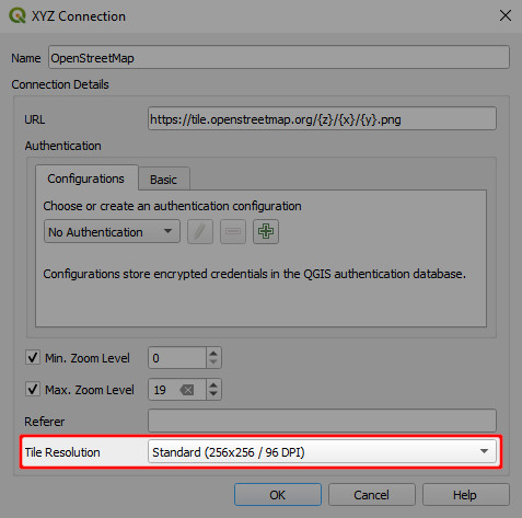 QGIS Definições de ligação para o XYZ QGIS Definições de ligação para o XYZ